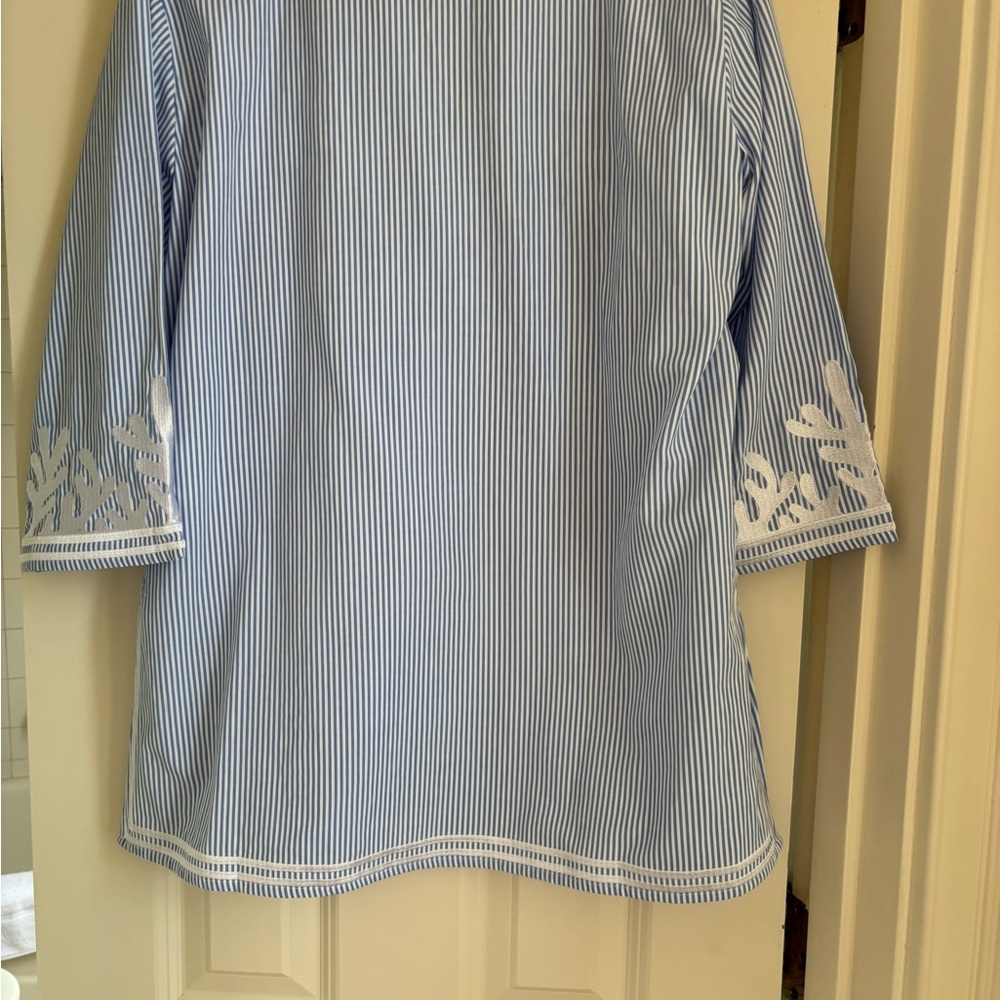 Gretchen Scott Designs blue and white Pinstripe Tunic-the Reef - Picture 4 of 4